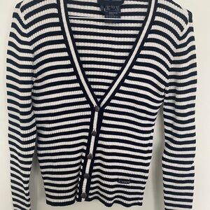 Escada Navy and White Striped Cardigan